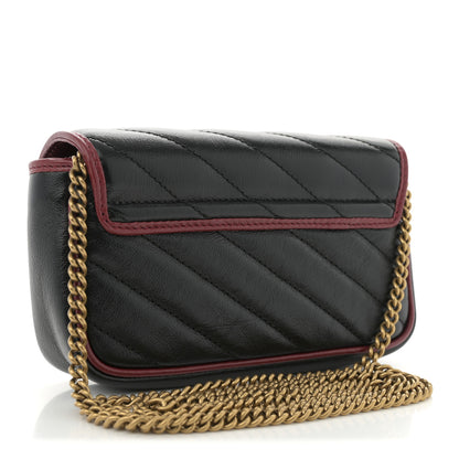 Gucci Vintage Effect Calfskin Matelasse Diagonal Super Mini Torchon GG Marmont Shoulder Bag Black Romantic Cherry 3 of 11