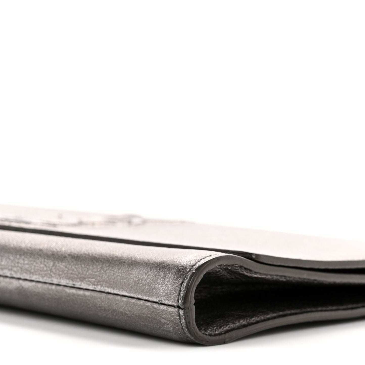 Metallic Calfskin Large Belle De Jour Clutch Dark Silver