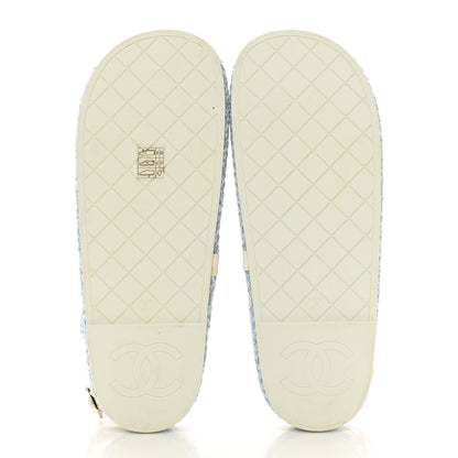 Chanel Lambskin Cord Chain CC Sandals 40 Blue White 5 of 9