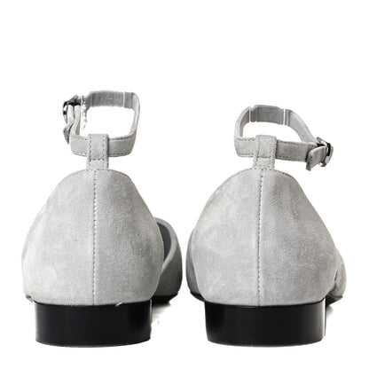 Chanel Suede Grosgrain Cap Toe CC Ankle Strap Sandals 37 Gray 6 of 13