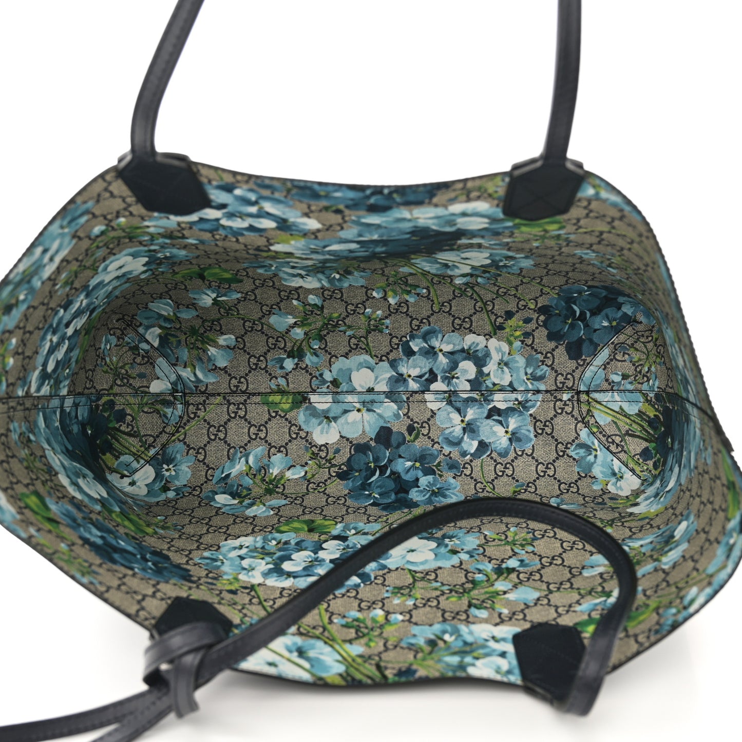 GG Supreme Monogram Blooms Medium Reversible Tote Beige Blue Navy