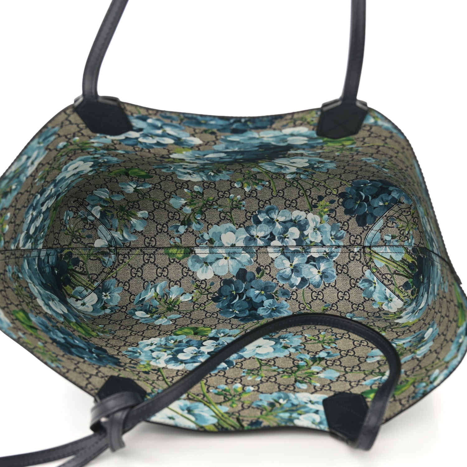Gucci GG Supreme Monogram Blooms Medium Reversible Tote Beige Blue Navy 8 of 15