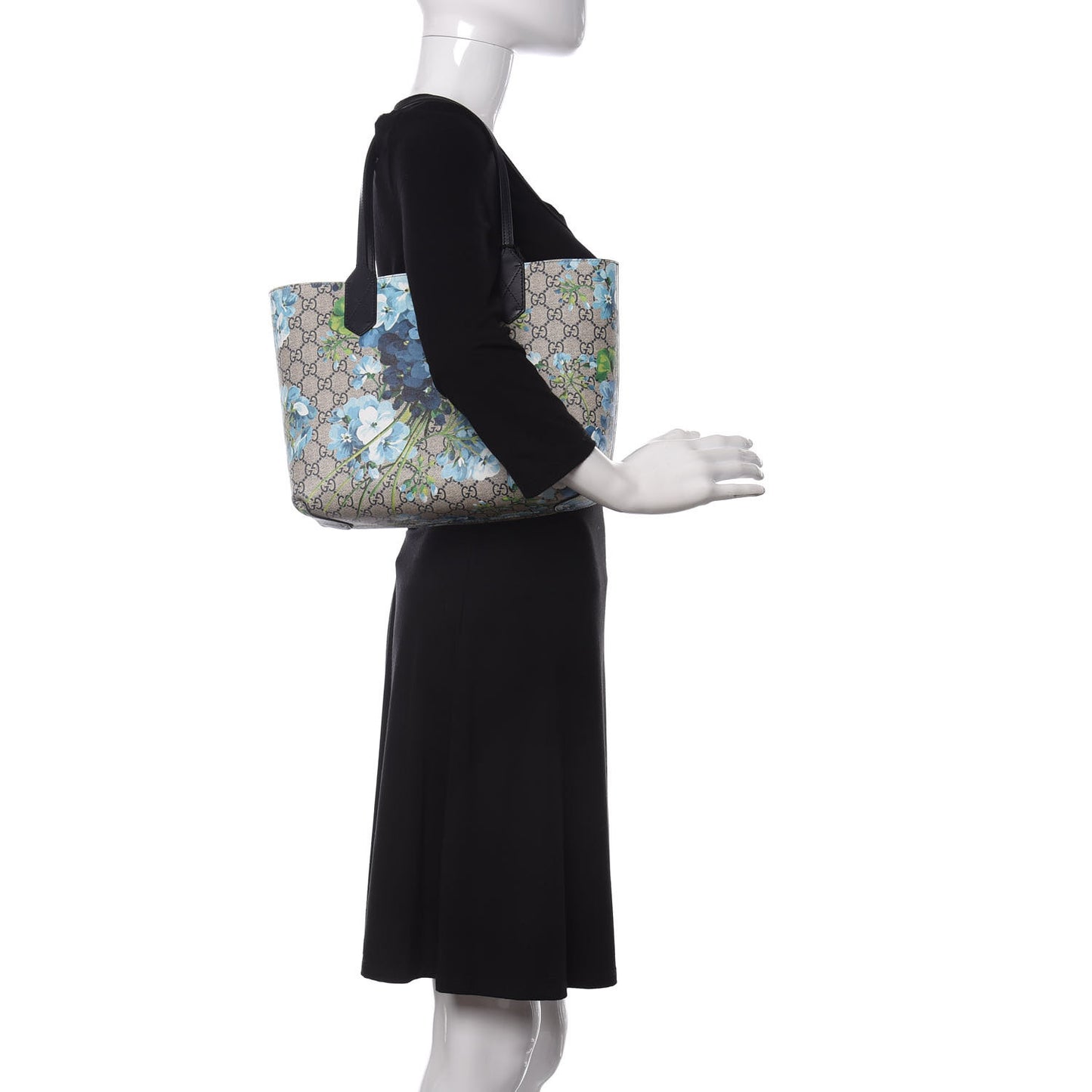 GG Supreme Monogram Blooms Small Reversible Tote Beige Blue Navy