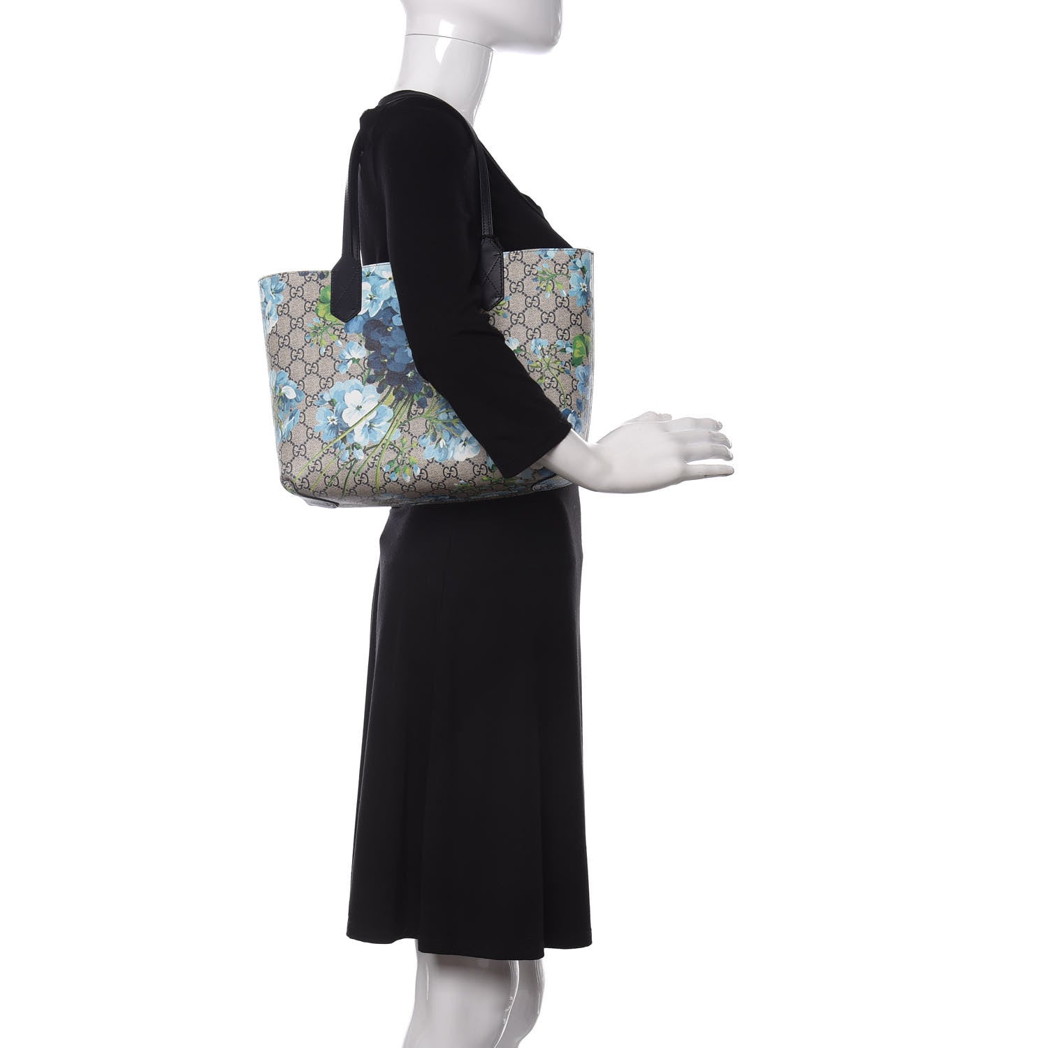 Gucci GG Supreme Monogram Blooms Small Reversible Tote Beige Blue Navy 2 of 11