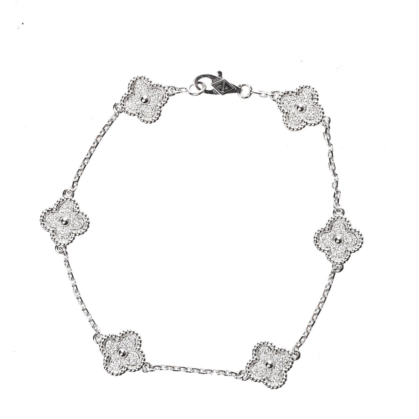 18K White Gold Diamond 6 Motifs Sweet Alhambra Bracelet