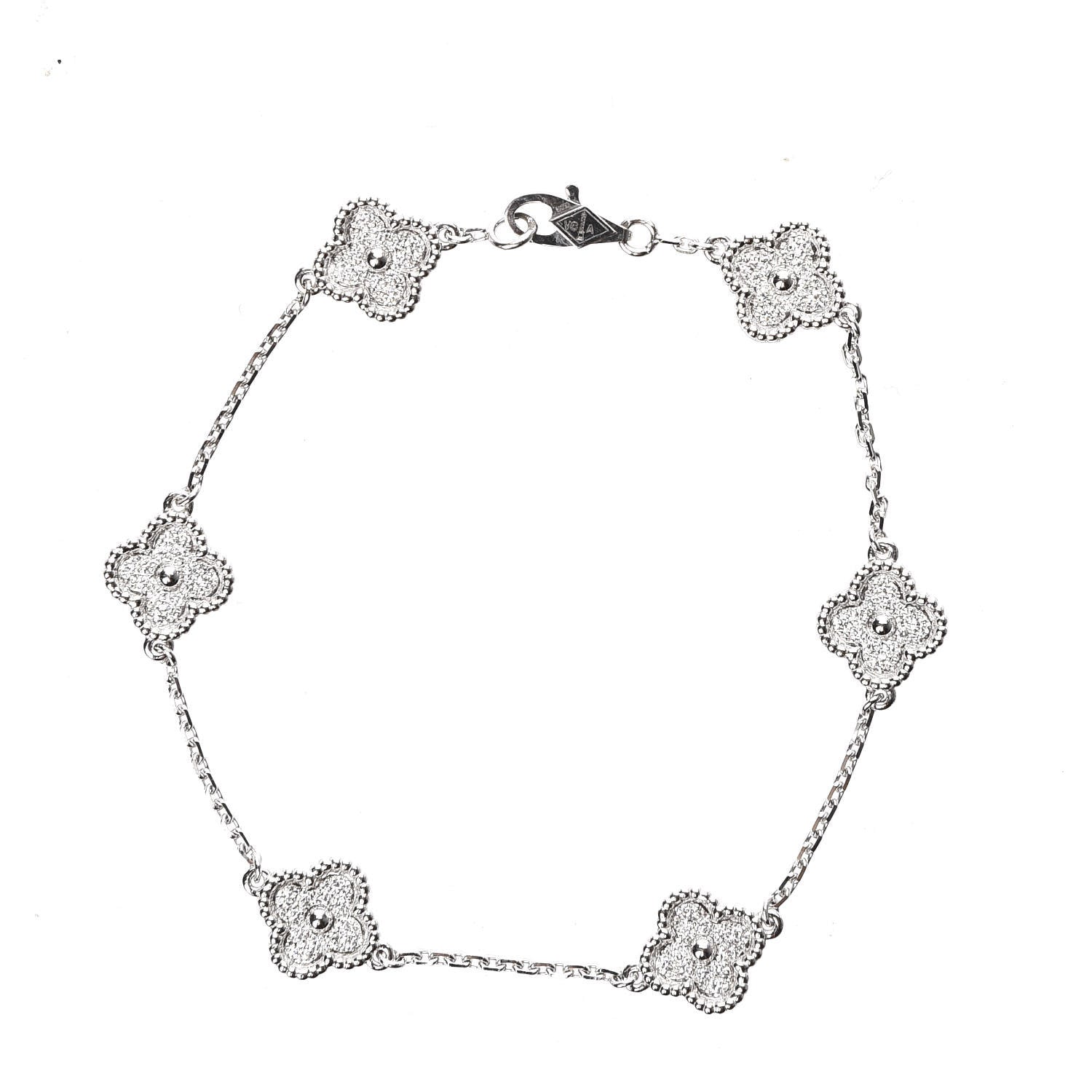 Van Cleef & Arpels 18K White Gold Diamond 6 Motifs Sweet Alhambra Bracelet 1 of 6
