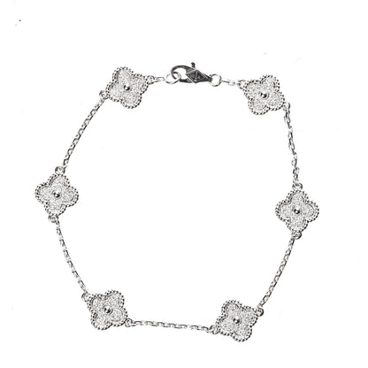 Van Cleef & Arpels 18K White Gold Diamond 6 Motifs Sweet Alhambra Bracelet 1 of 6