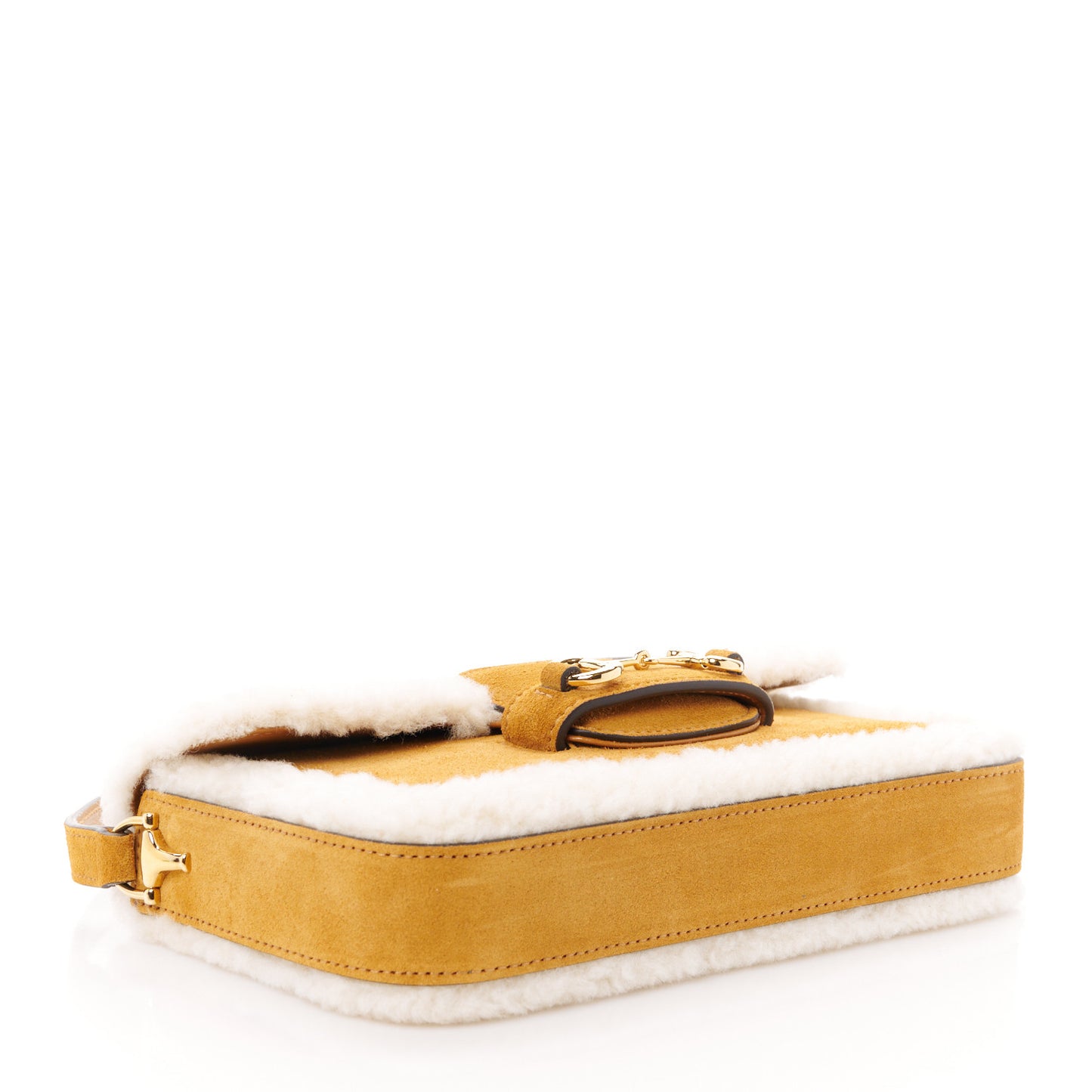 Suede Shearling Horsebit Mini 1955 Shoulder Bag Honey Beige Milk