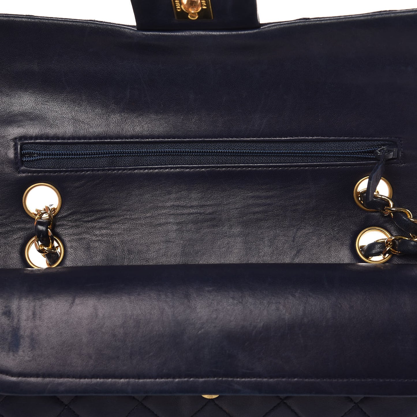 Lambskin Quilted Small Double Flap Navy