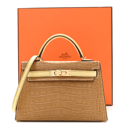 Hermes Matte Alligator Horseshoe Mini Kelly Sellier 20 Kraft Vanille 11 of 11