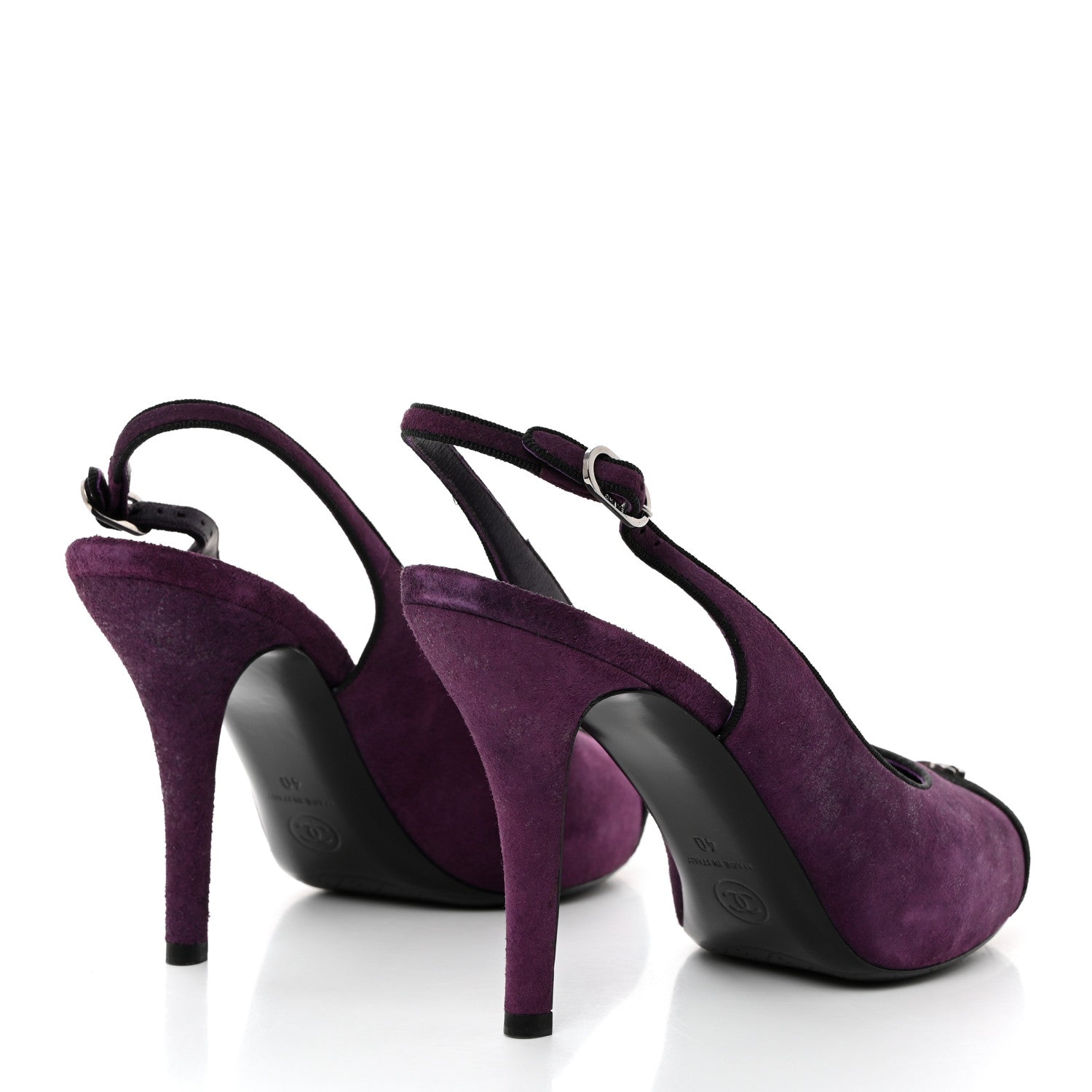 Chanel Suede Cap Toe CC Slingback Pumps 40 Violet Black 4 of 9