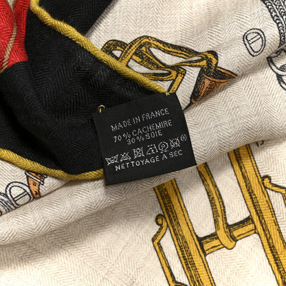 Hermes Cashmere Silk Chevaux Dechaines Shawl 140 Naturel Marine 3 of 5