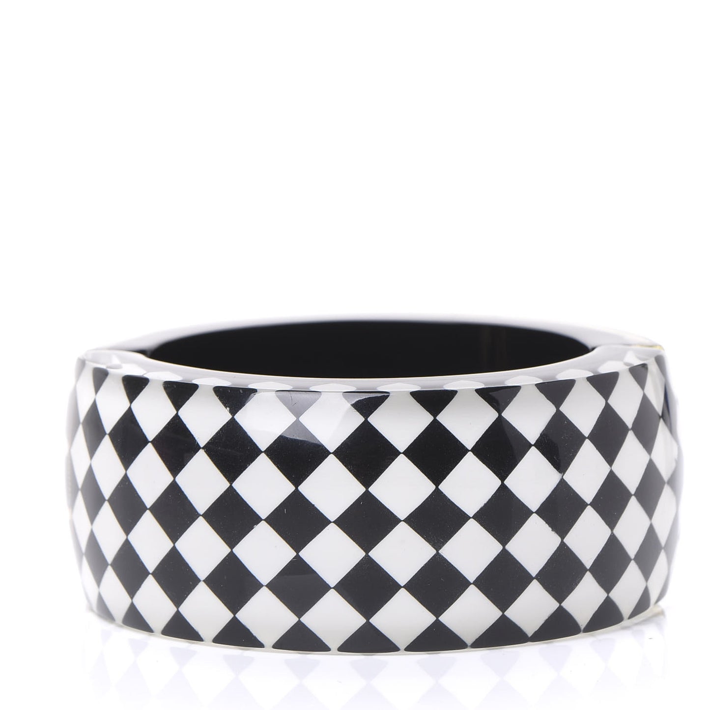Resin Pearl Checkered CC Cuff Bangle Black