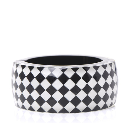 Chanel Resin Pearl Checkered CC Cuff Bangle Black 2 of 6