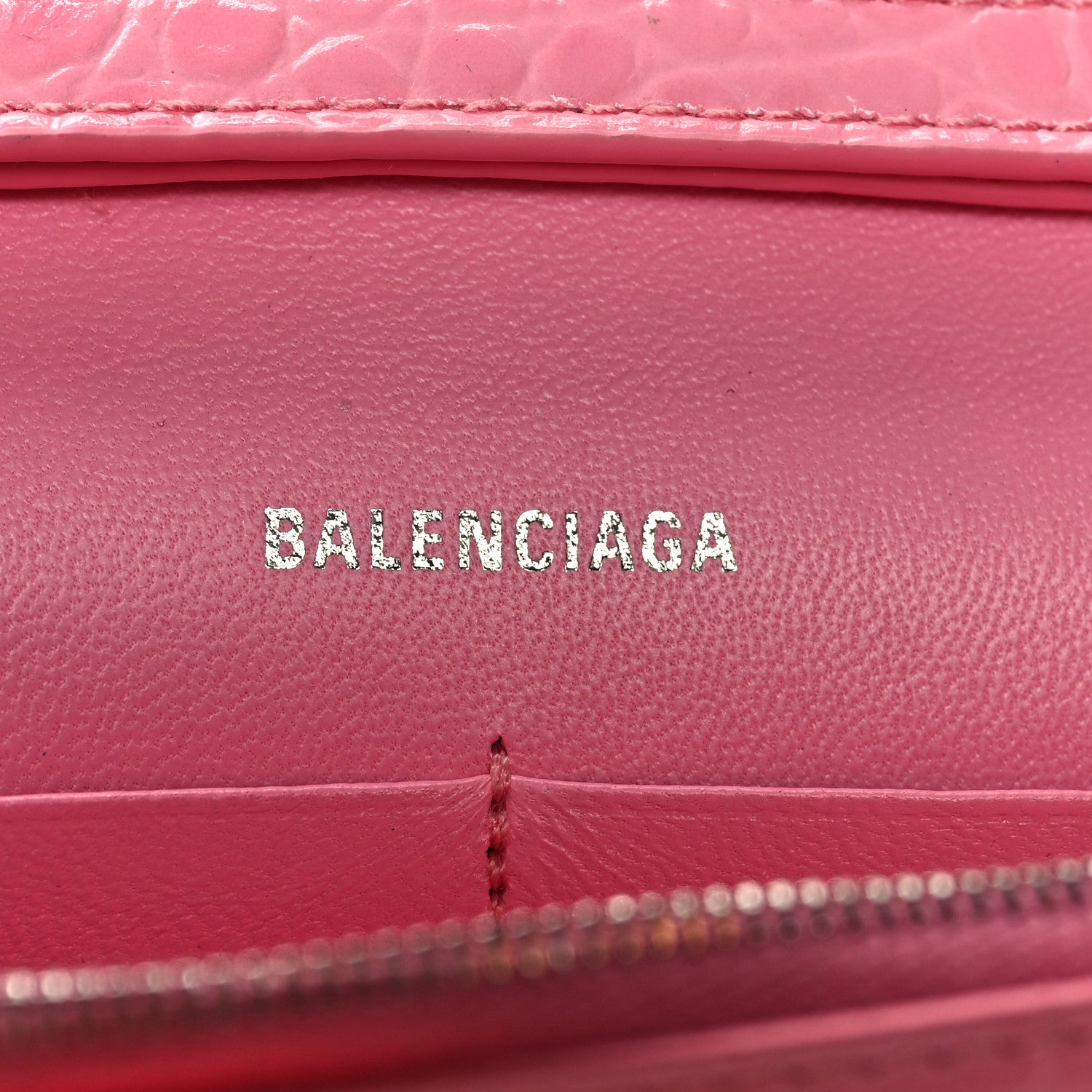 Balenciaga Shiny Calfskin Crocodile Embossed Hourglass Chain Bag Sweet Pink 6 of 12