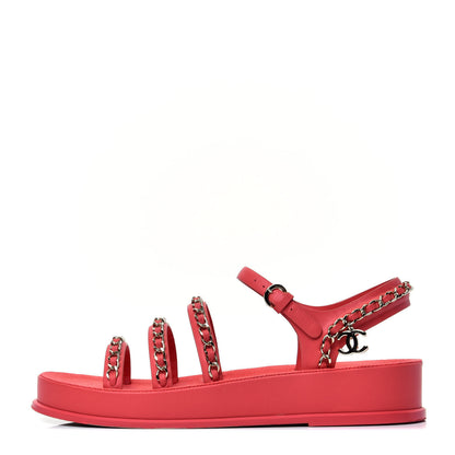 Chanel Calfskin Chain Platform Sandals 39 Red 1 of 5
