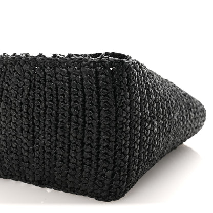 Prada Yarn Raffia Effect Crochet Logo Embroidered Small Tote Bag Black 8 of 8