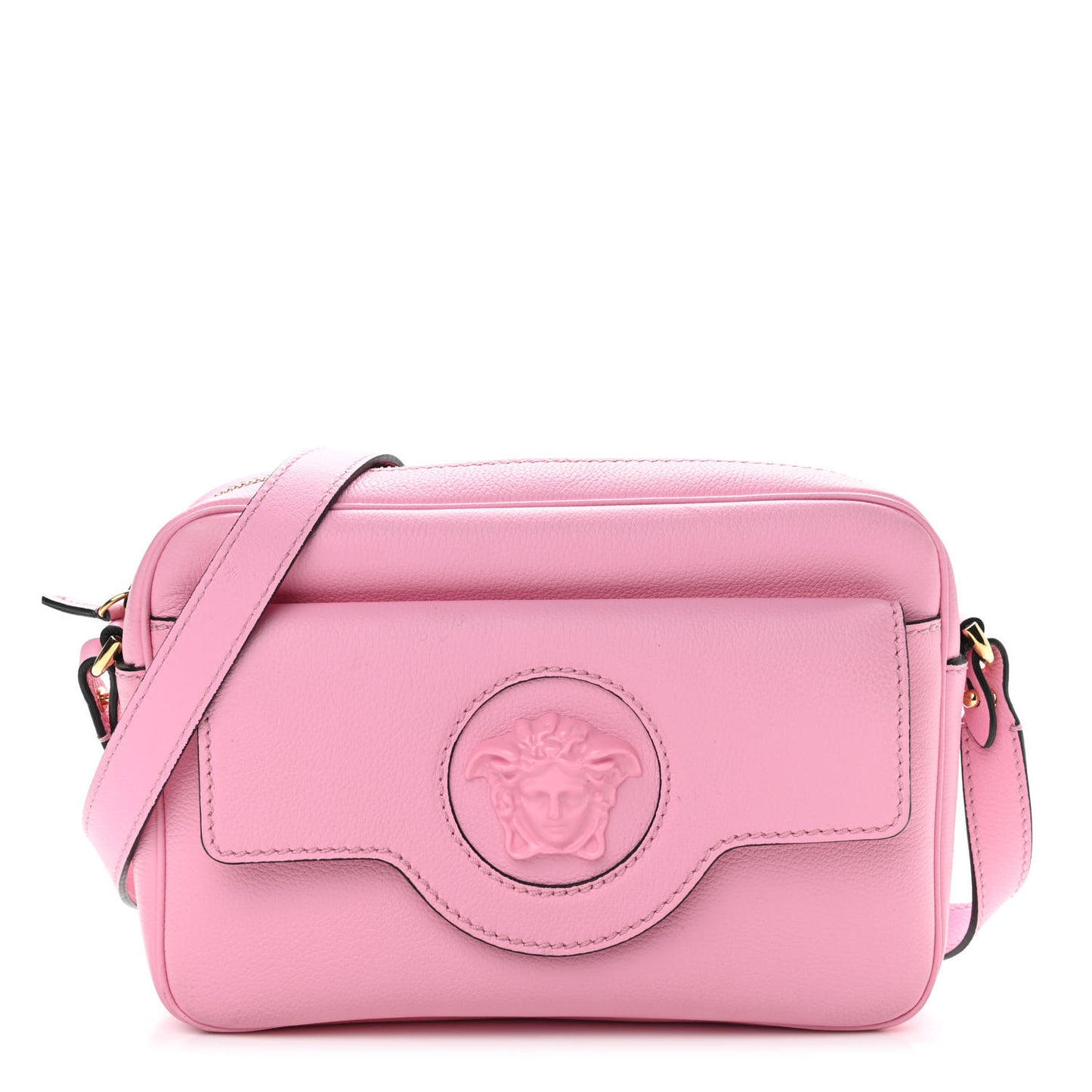 Grained Calfskin Medusa Camera Bag Pink