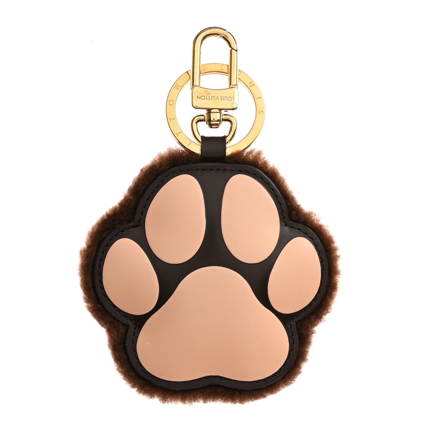 Shearling LV Paw Key Holder Bag Charm Brown
