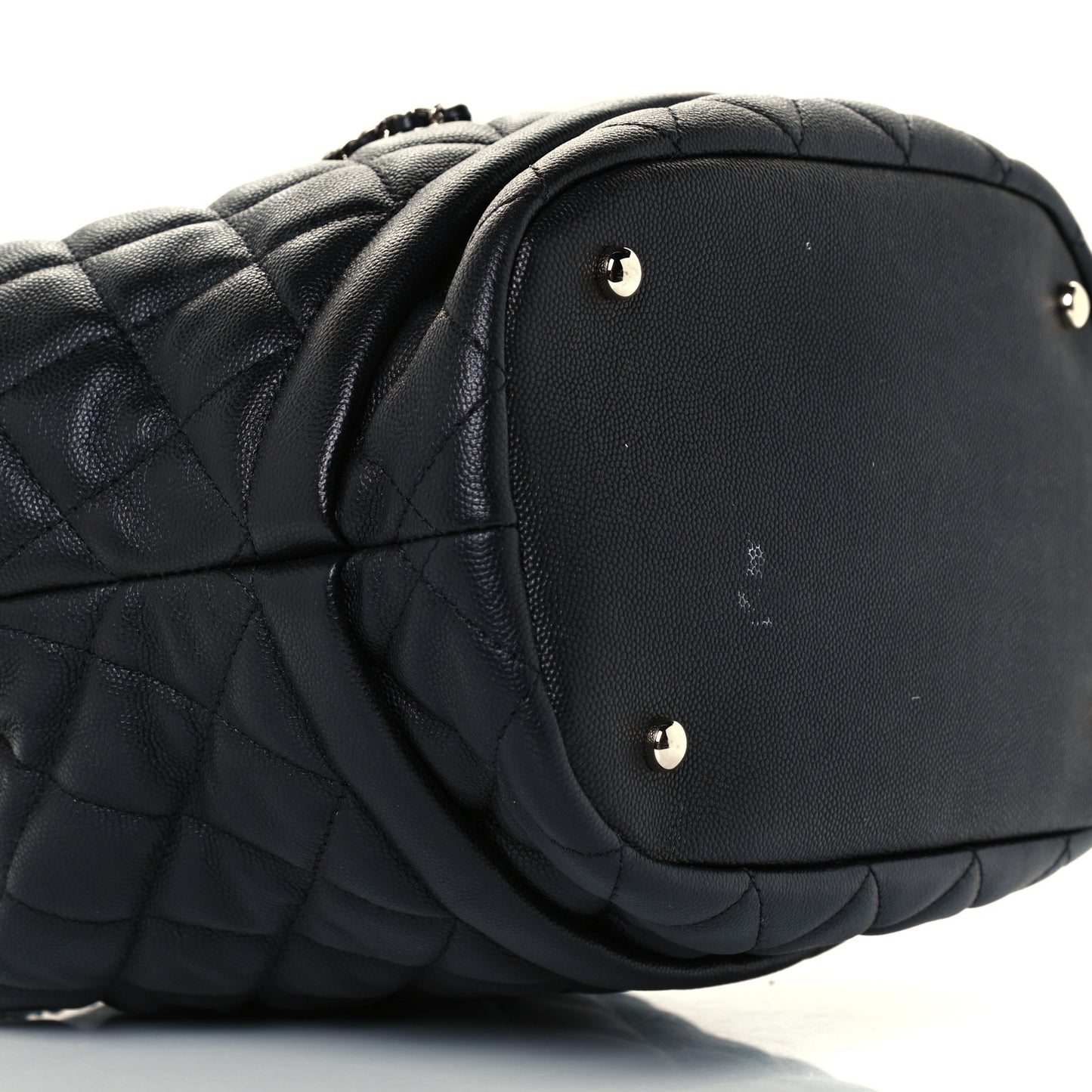 Caviar Quilted Large Rolled Up Bucket Drawstring Bag Black