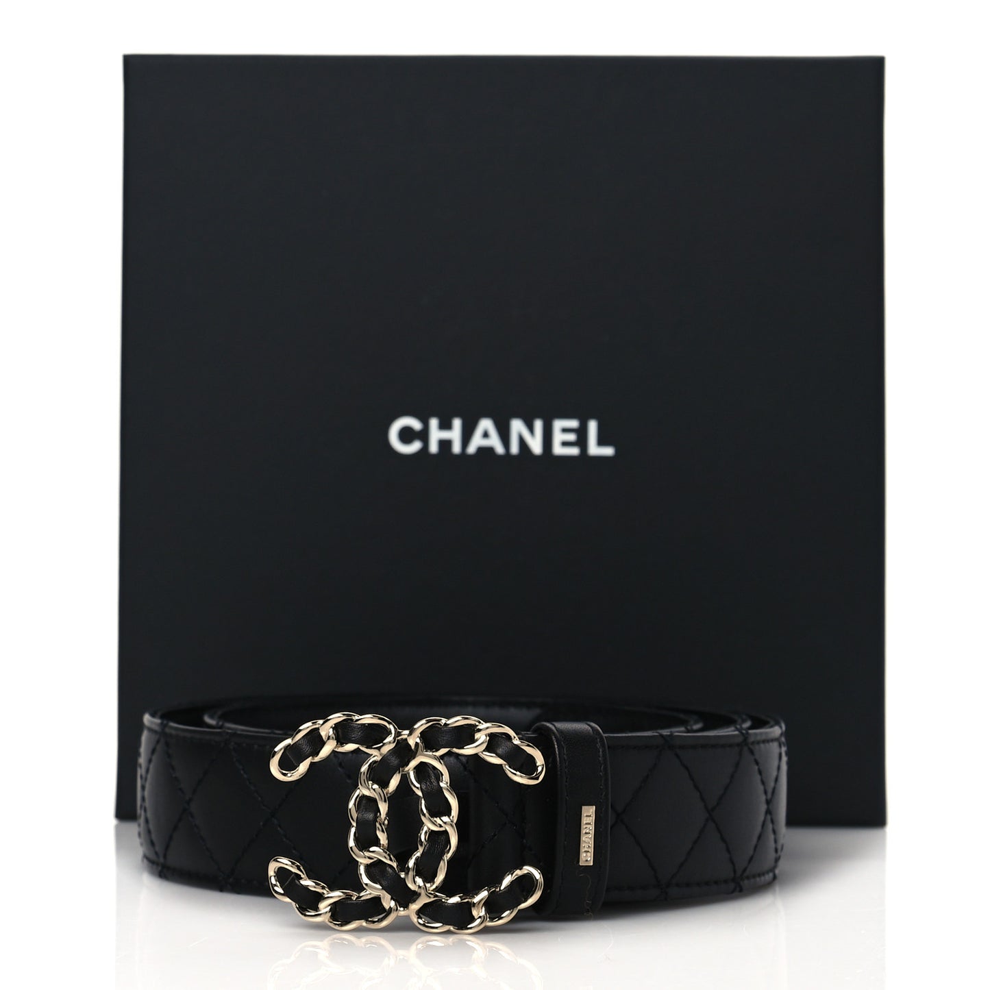 Calfskin Quilted CC Chain Belt 85 Black
