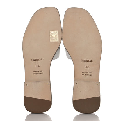 Hermes Metallic Nappa Box Oran Sandals 36.5 White Gris Argente 5 of 9