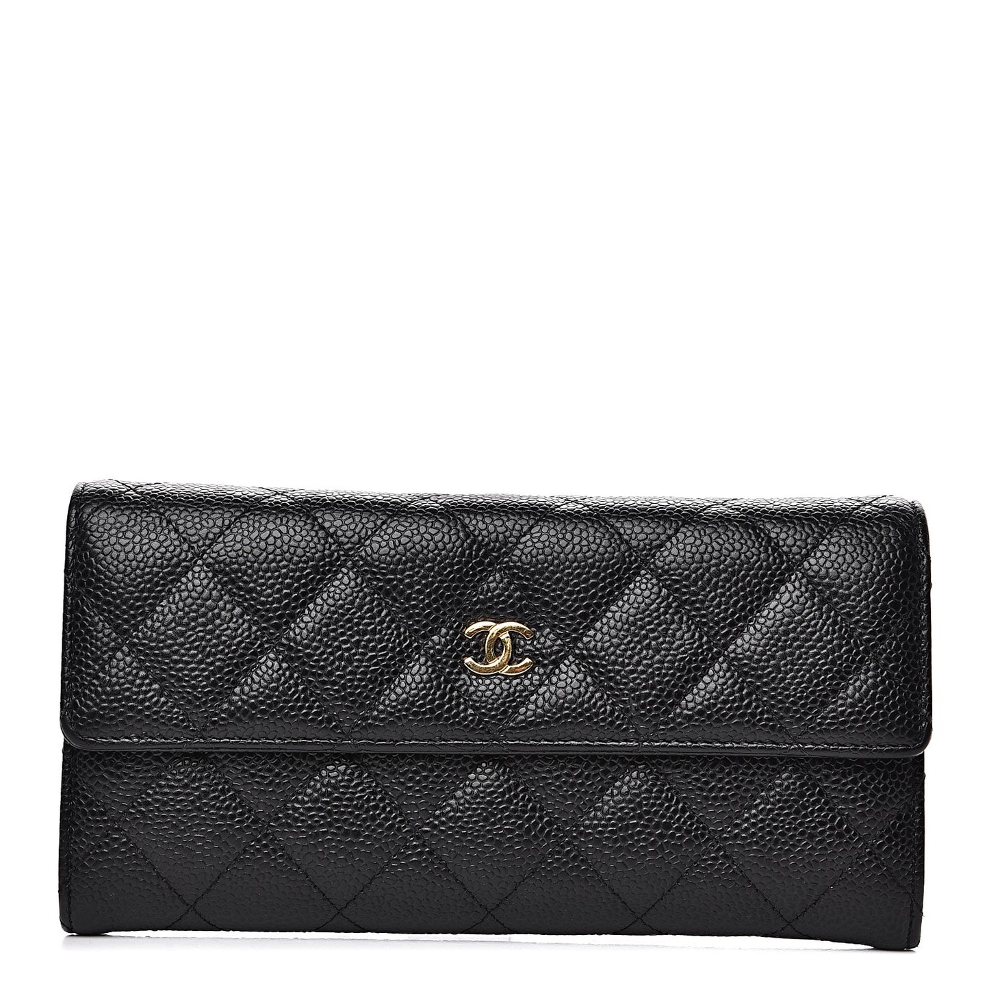 Caviar Quilted Large Gusset Flap Wallet Black