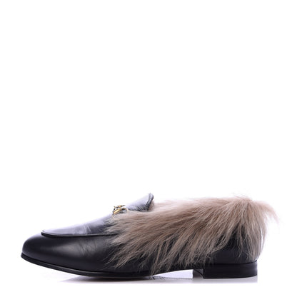 Gucci Malaga Kid Fur Womens Jordaan Loafers 37.5 Black Natural 1 of 9