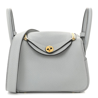 Hermes Taurillon Clemence Mini Lindy 20 Bleu Glacier 1 of 11