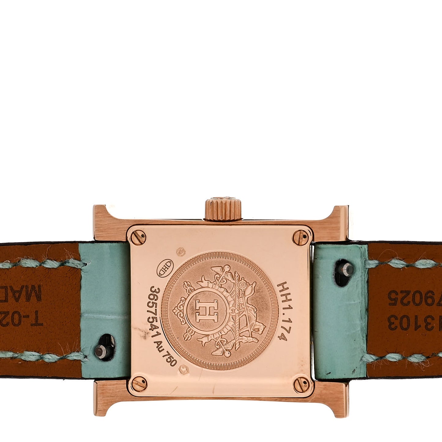 18K Rose Gold Alligator Diamond Bezel Amazonite 17.2mm Heure H Hour Quartz Watch Bleu Aqua