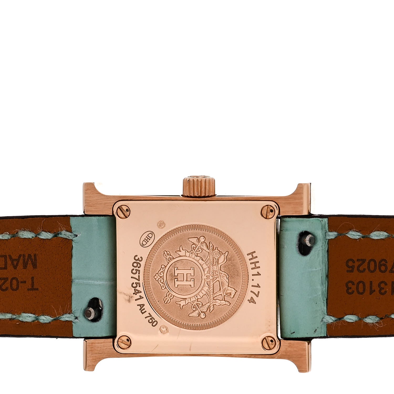 Hermes 18K Rose Gold Alligator Diamond Bezel Amazonite 17.2mm Heure H Hour Quartz Watch Bleu Aqua 4 of 5