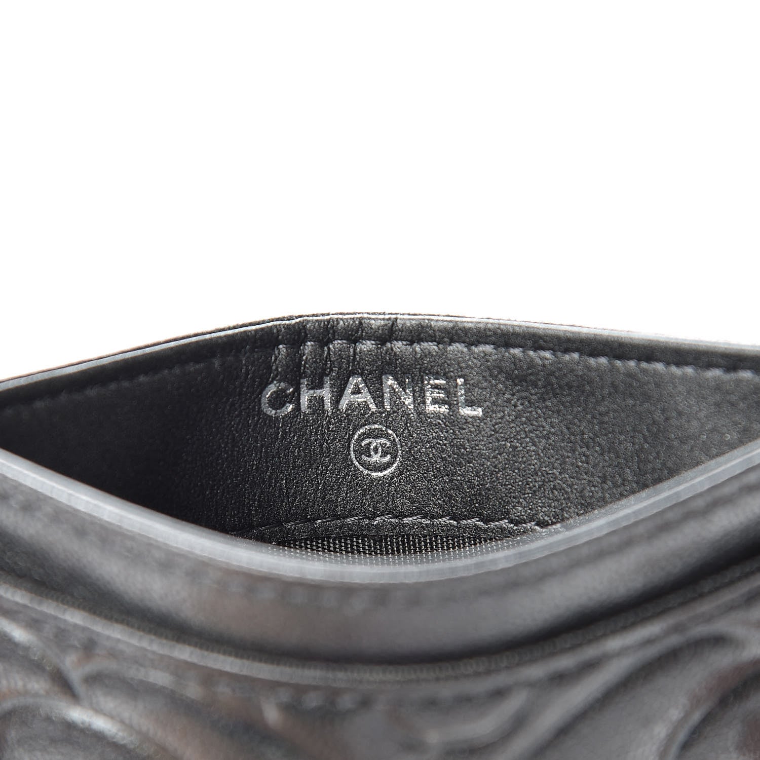Chanel Goatskin Camellia Embossed Card Holder Anthracite 6 of 9