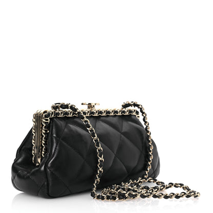 Chanel Lambskin Quilted Chain Frame Clutch Black 3 of 10
