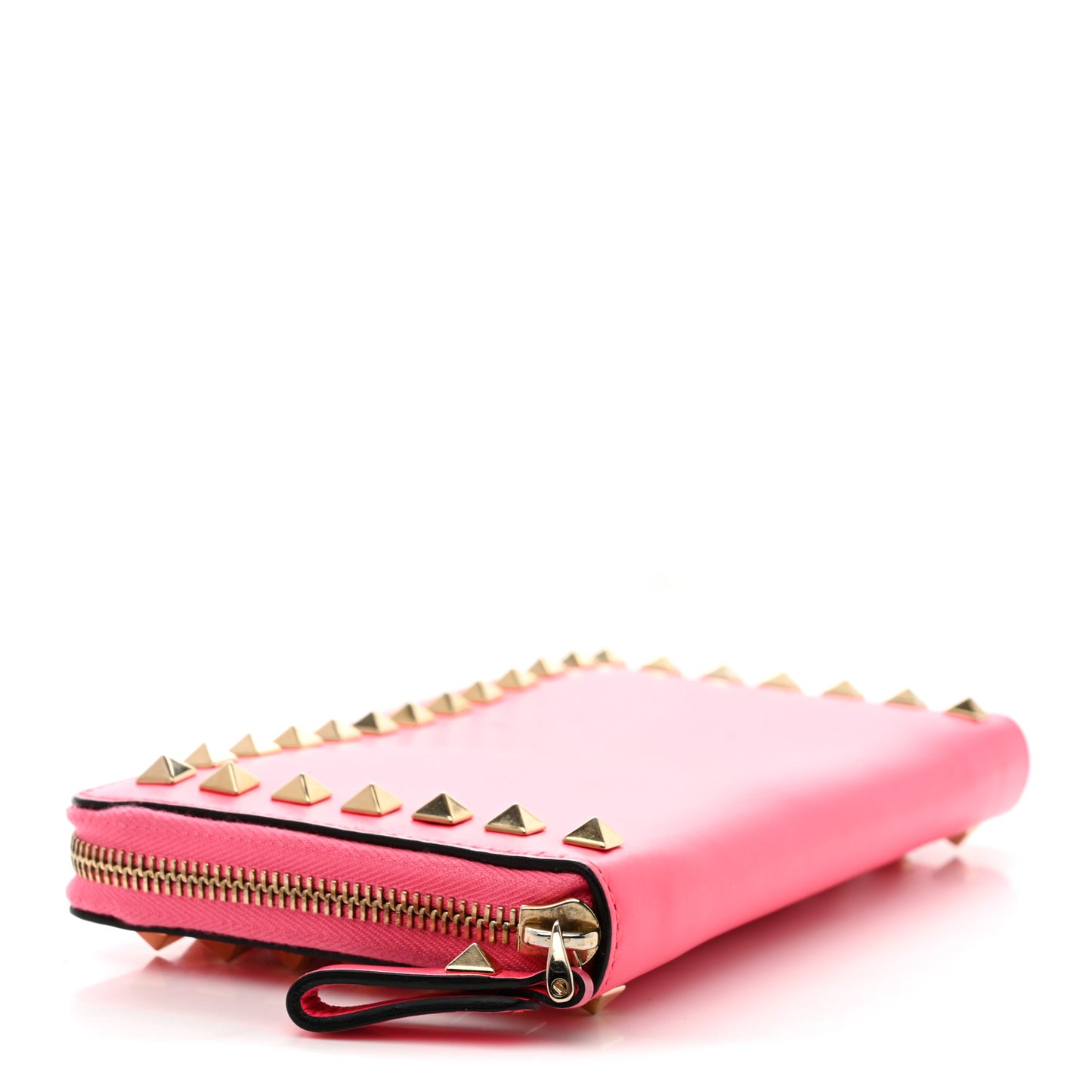Calfskin Rockstud Zip Around Wallet  Fuxia Fluo