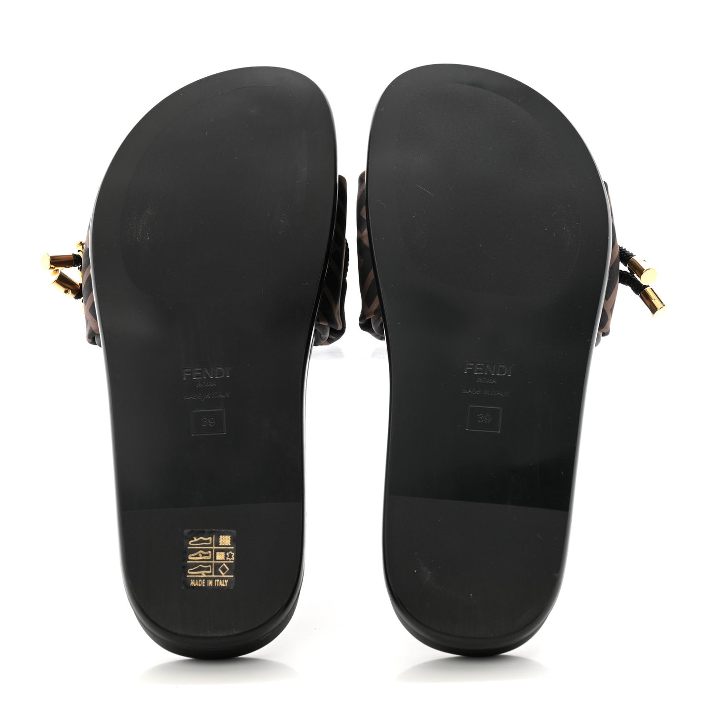 Satin FF Fendi Feel Slide Sandals 39 Tobacco Black