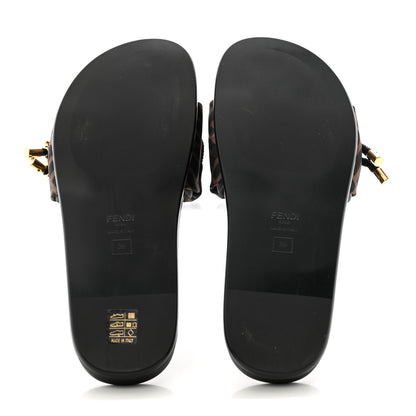 Fendi Satin FF Fendi Feel Slide Sandals 39 Tobacco Black 6 of 8