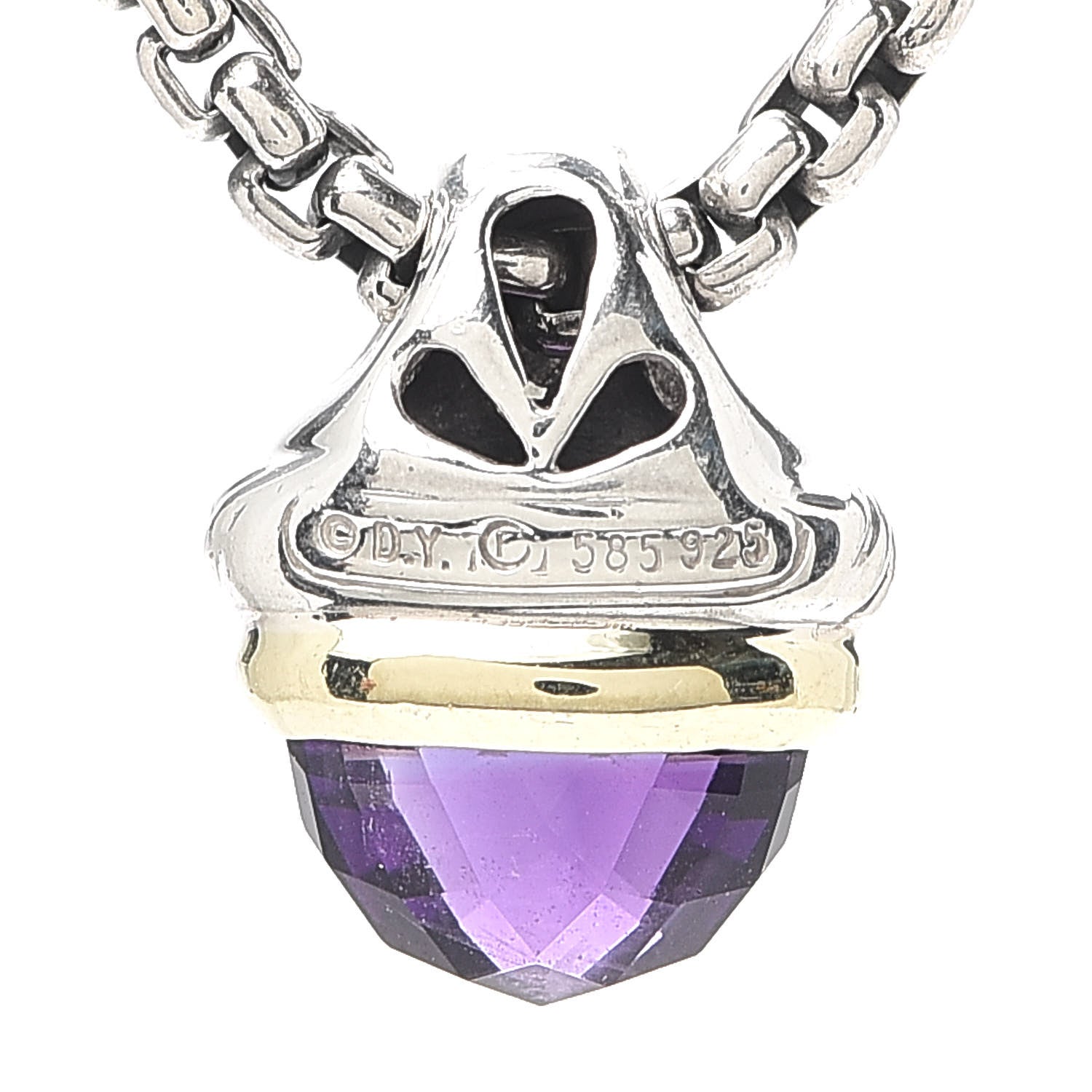 David Yurman Sterling Silver 14K Yellow Gold Amethyst 10mm Acorn Pendant Necklace 5 of 5