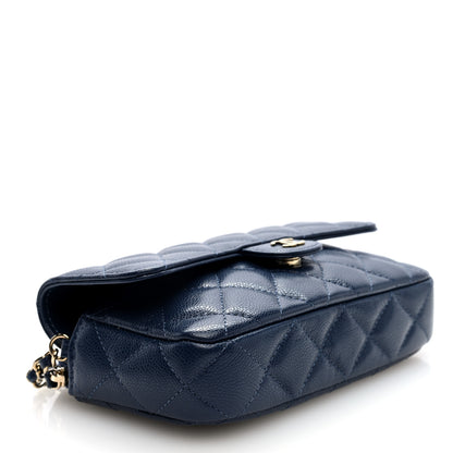 Chanel Caviar Quilted Flap Phone Holder With Chain Navy Blue 4 of 11