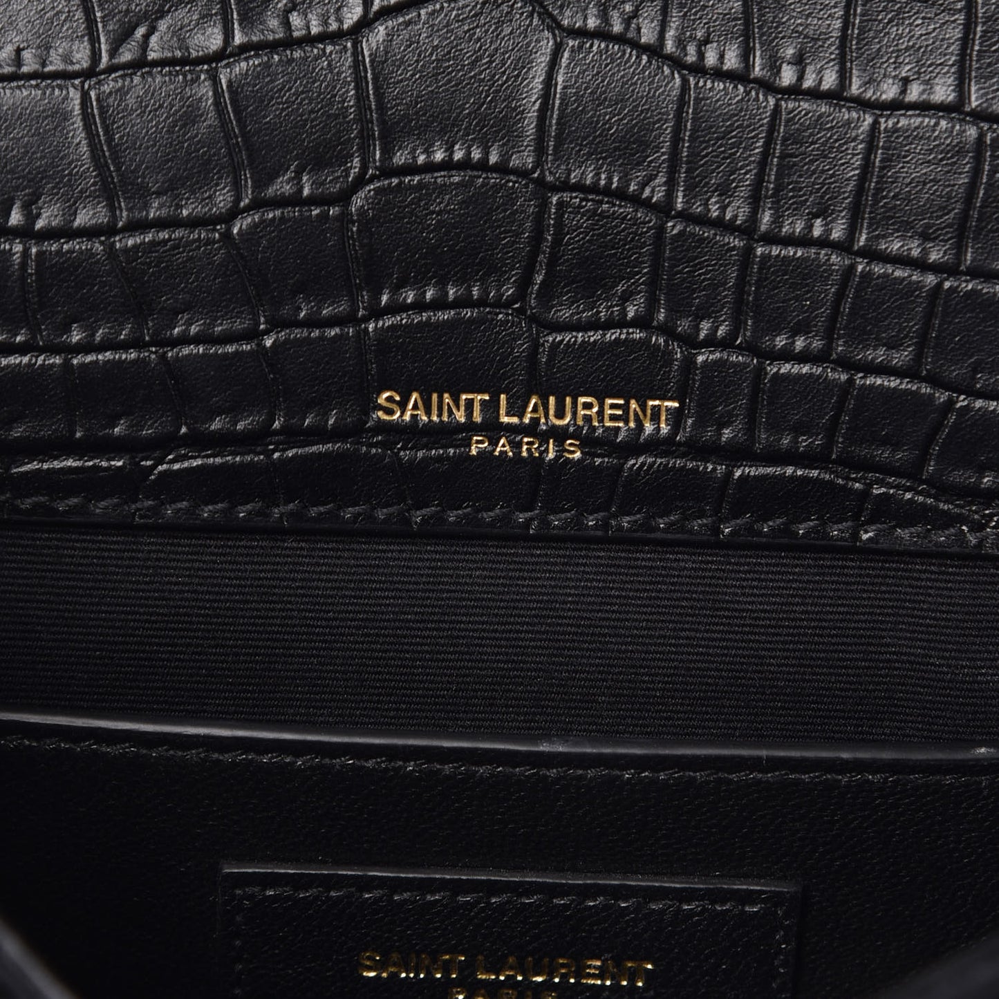 Calfskin Crocodile Embossed Small Monogram Sunset Black