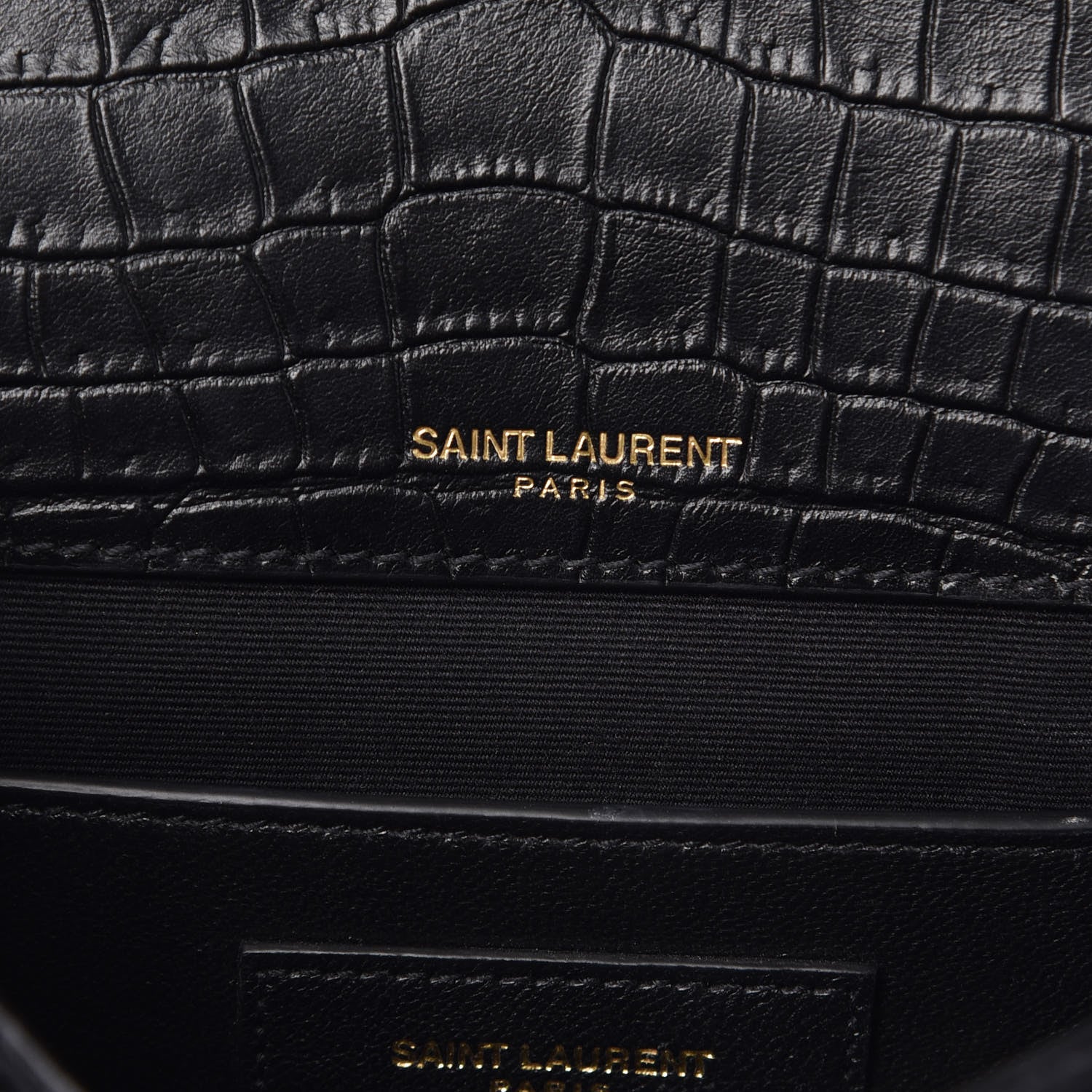 Saint Laurent Calfskin Crocodile Embossed Small Monogram Sunset Black 7 of 11