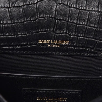 Saint Laurent Calfskin Crocodile Embossed Small Monogram Sunset Black 7 of 11