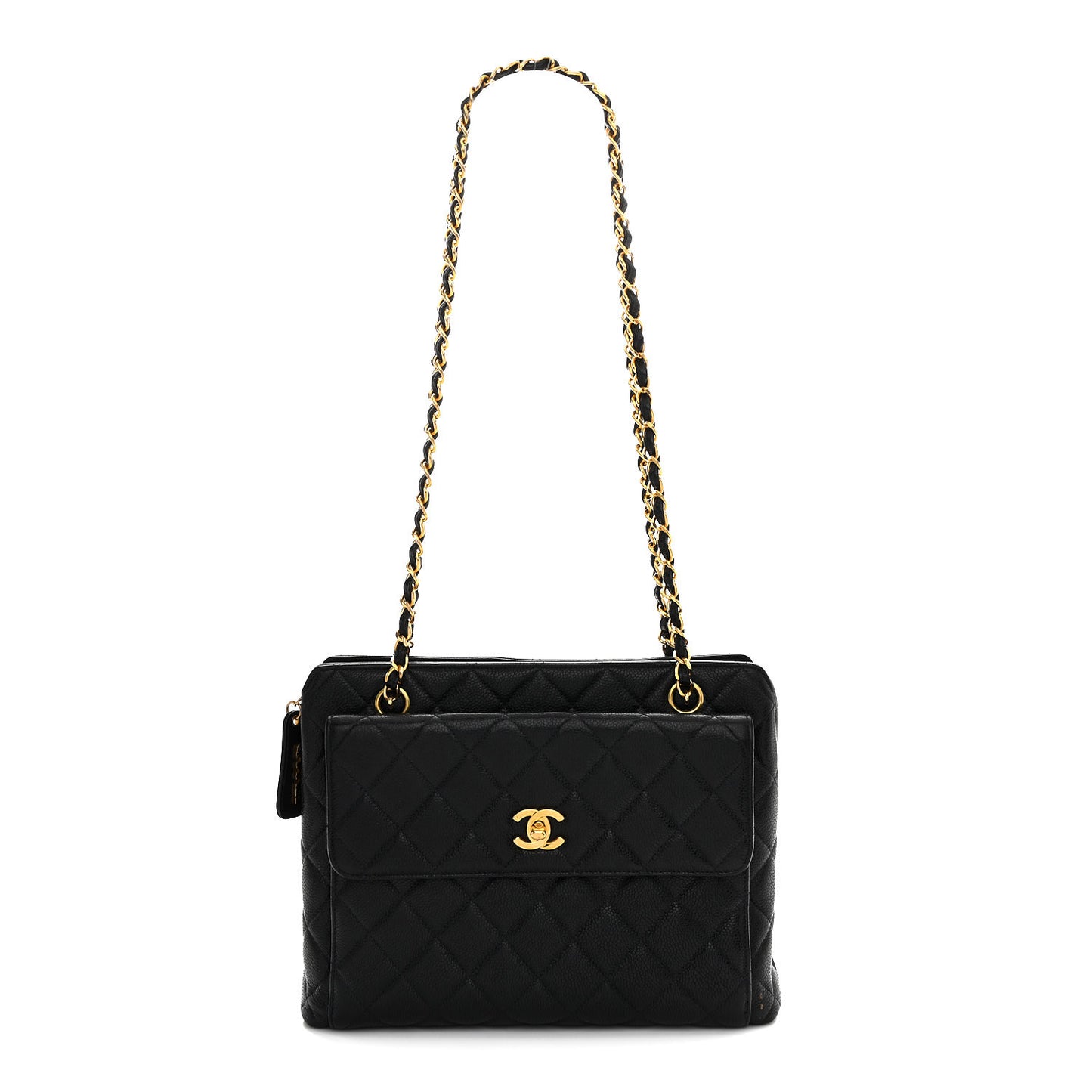 Caviar Quilted Flap Shoulder Bag Black