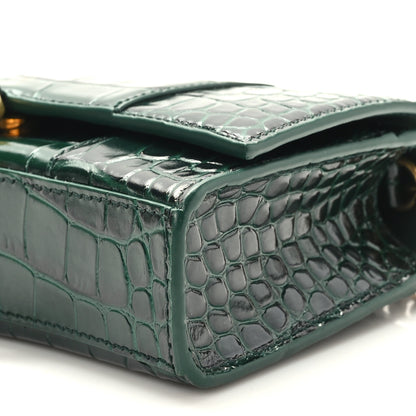 Balenciaga Shiny Calfskin Crocodile Embossed Hourglass Chain Bag Forest Green 9 of 9