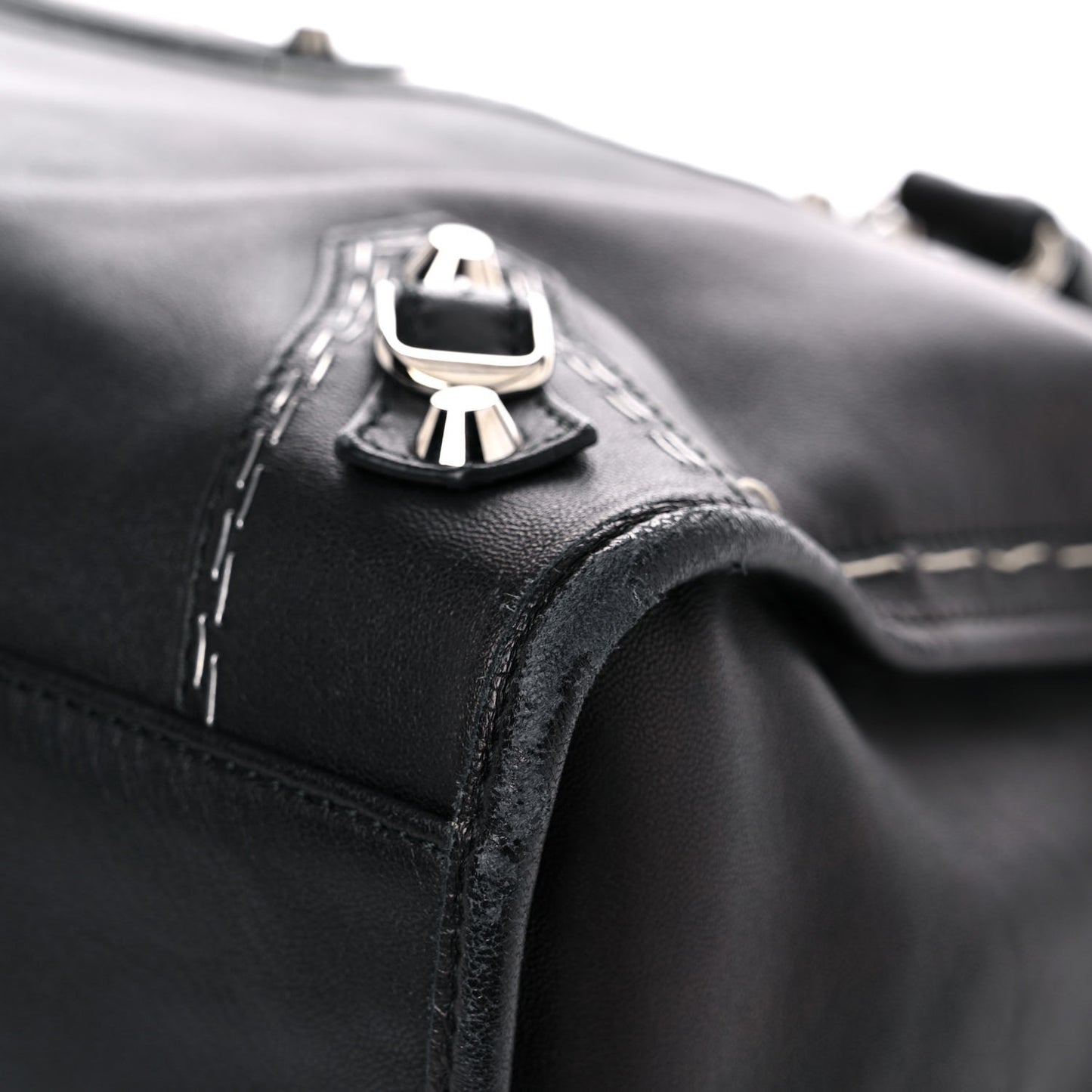 Calfskin Topstitch Classic Silver Hardware City Black