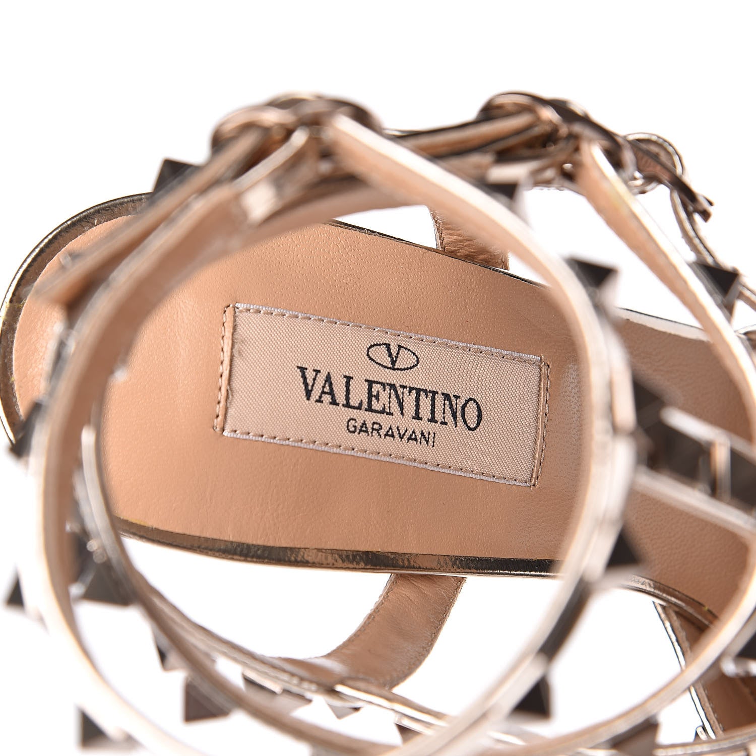 Valentino Garavani Metallic Pebbled Calfskin Patent Rockstud Ankle Strap 65mm Pumps 37.5 Skin 7 of 10