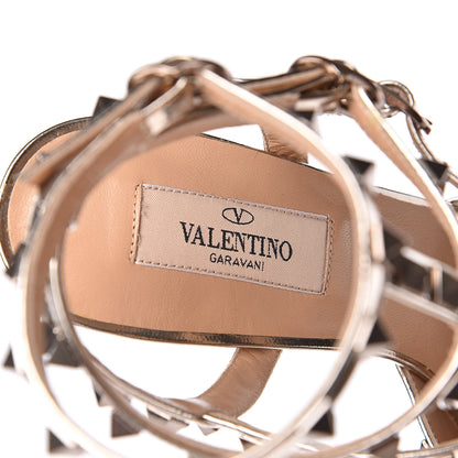 Valentino Garavani Metallic Pebbled Calfskin Patent Rockstud Ankle Strap 65mm Pumps 37.5 Skin 7 of 10