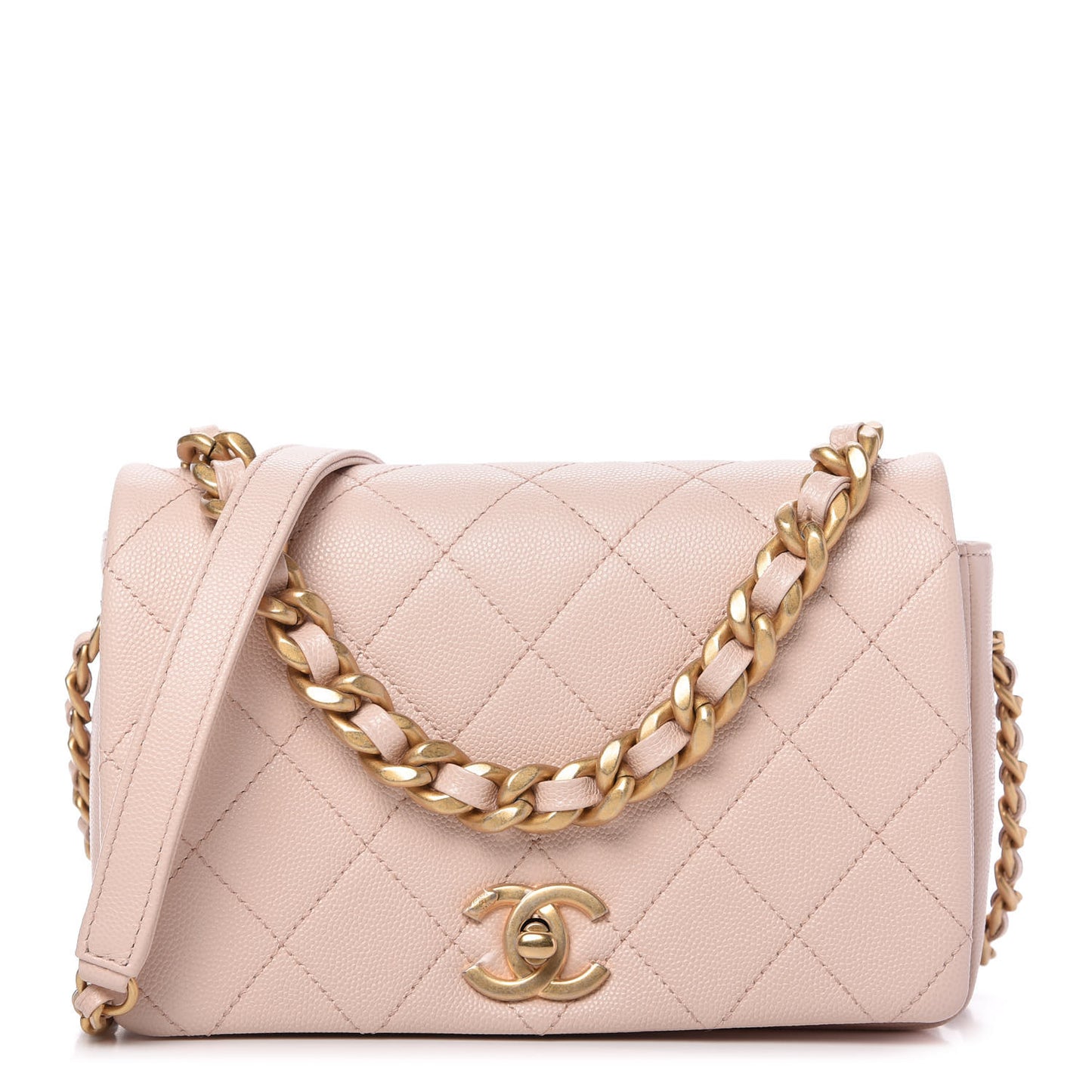 Caviar Quilted Small Fashion Therapy Flap Bag Beige