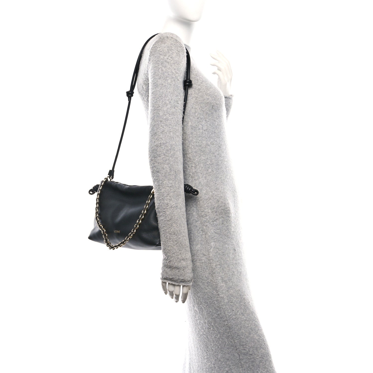 Loewe Mellow Nappa Medium Donut Chain Flamenco Knot Clutch Black 2 of 9