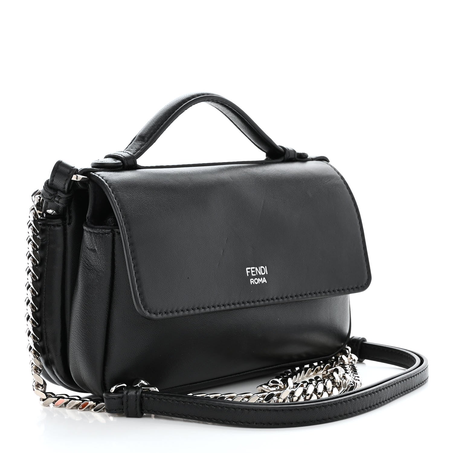 Fendi Shiny Nappa Trapuntata Micro Double Baguette Black 3 of 11