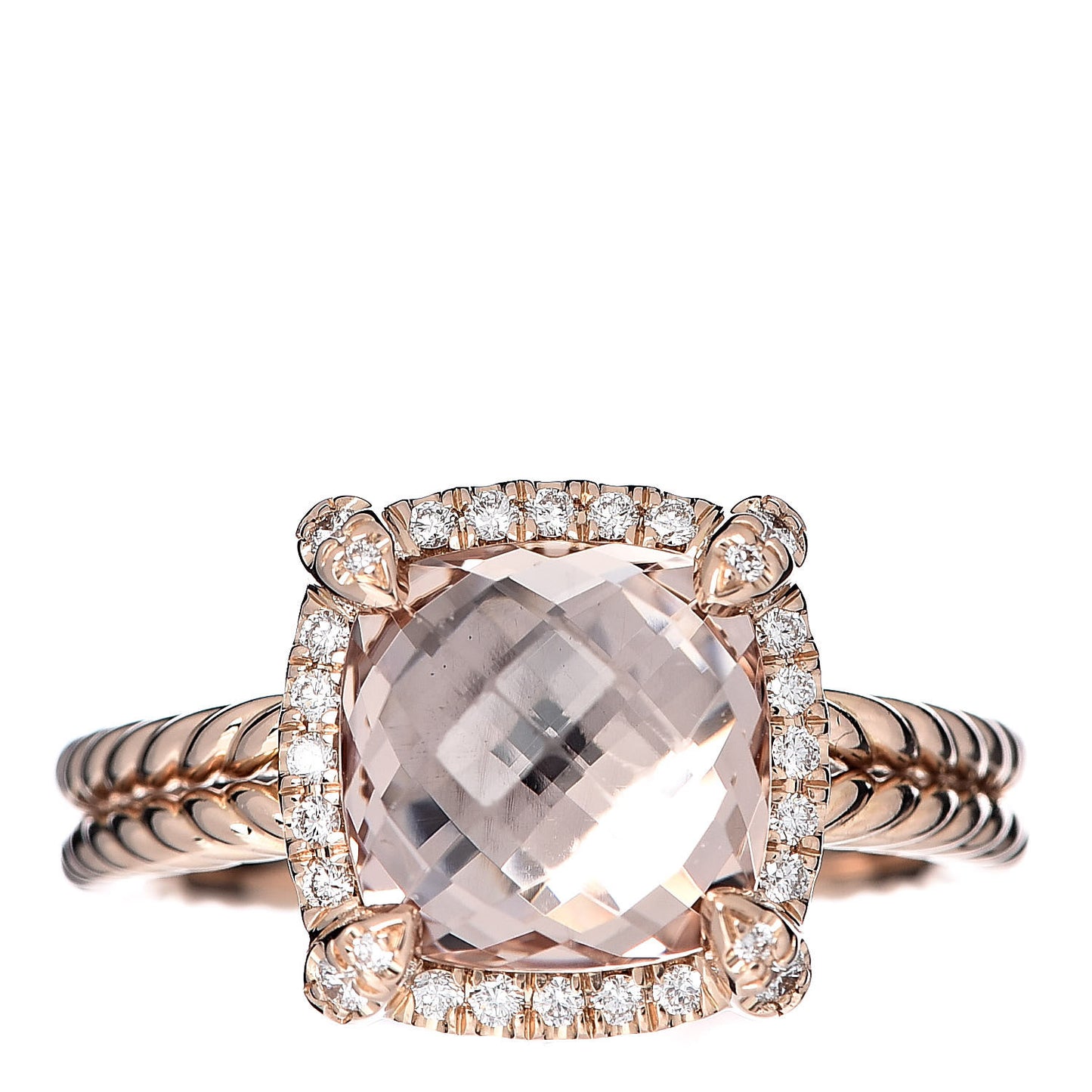 18K Rose Gold Morganite Diamond 9mm Chatelaine Ring 54 6.75